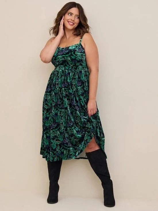 Torrid Midi Velvet Skater Dress Size 3X Floral Dark Forest Fairy Whimsigoth - Picture 2 of 12